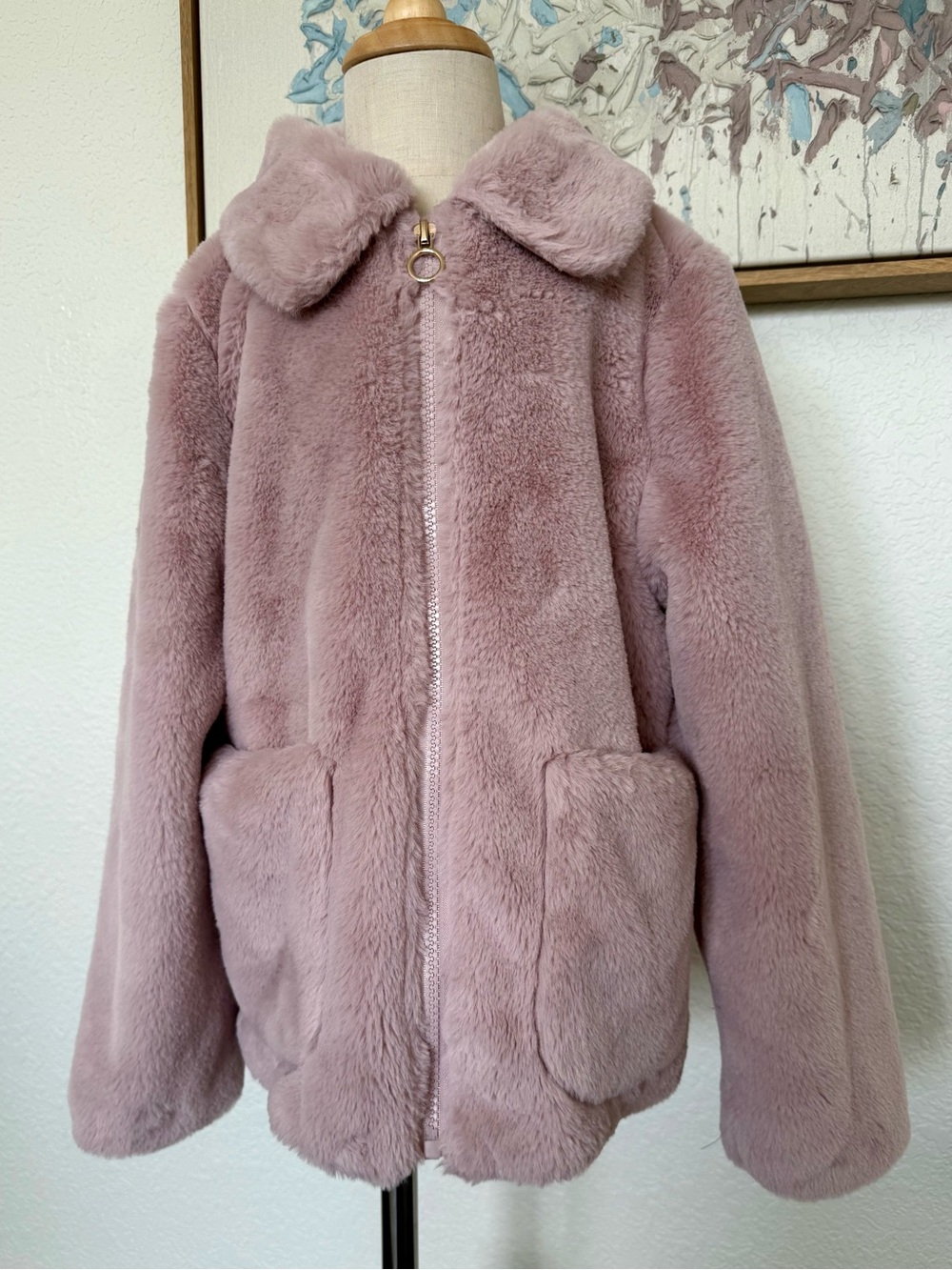 Vine and Valley Mauve Light Pink Faux Fur Coat
